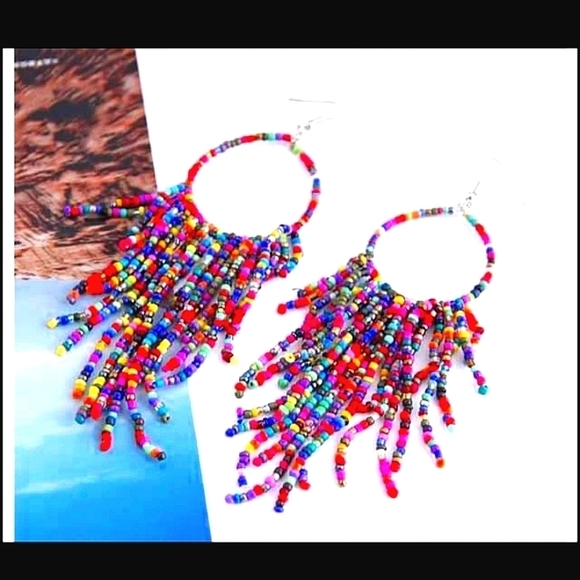 Jewelry - NEW BOHO COLORFUL WESTERN TRIBAL AZTEC MULTI BEADED HANGING EARRINGS